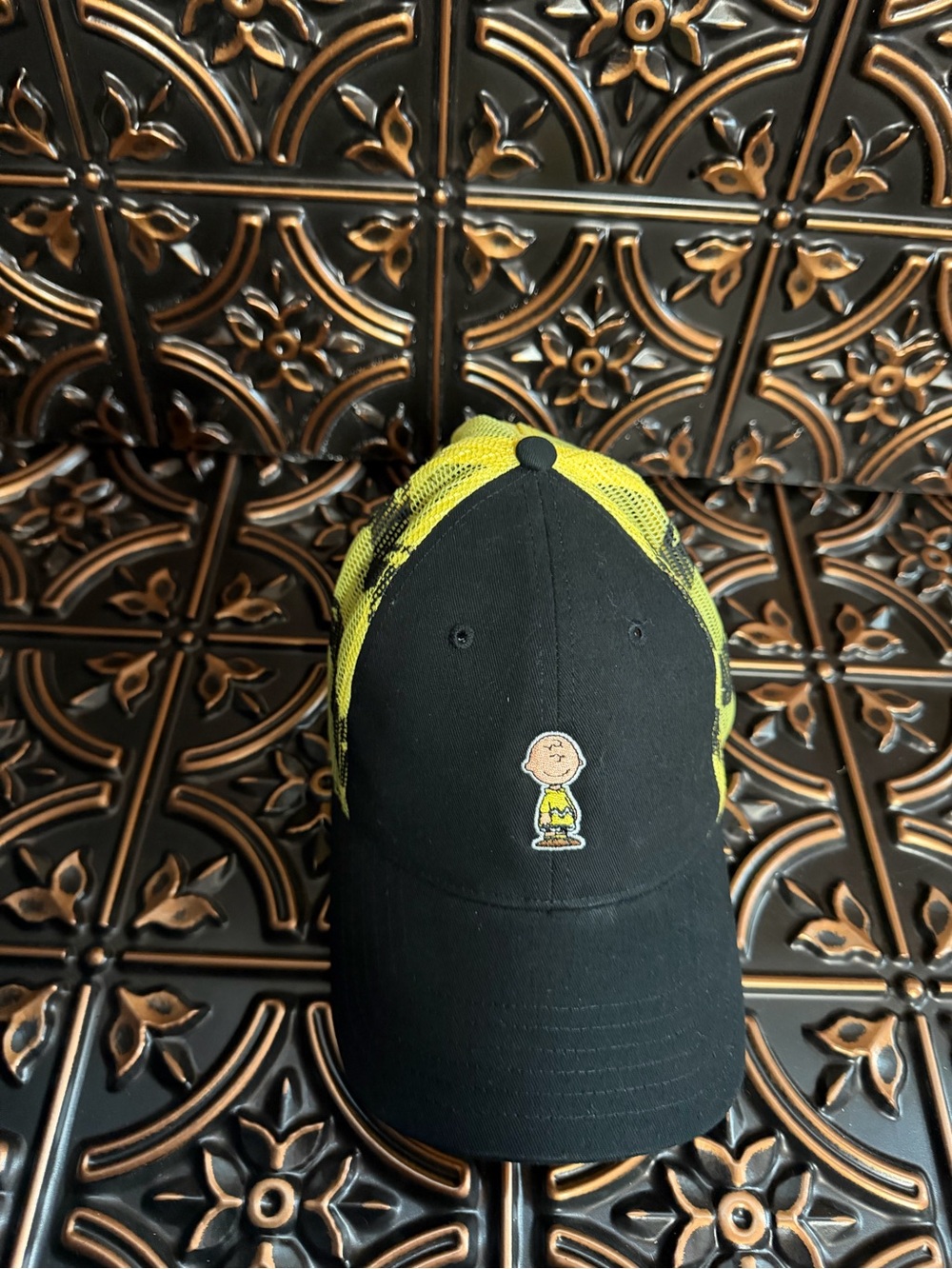 Black & Neon Yellow Charlie Brown Trucker Hat